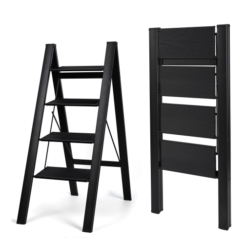 4 Step 17.32 inch Foldable Ladder, Lightweight Folding Aluminum Step Stool 330lbs Capacity for Home Kitchen Office Garden Household - Yardlab