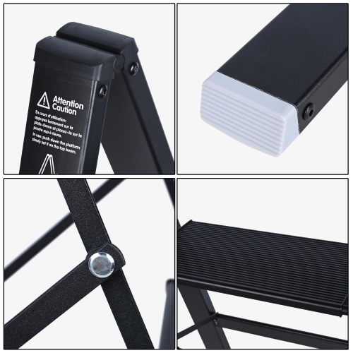 Escabeau repliable léger à 3 marches à chargement par 330&nbsp;lb, marchepied en aluminium pour la maison