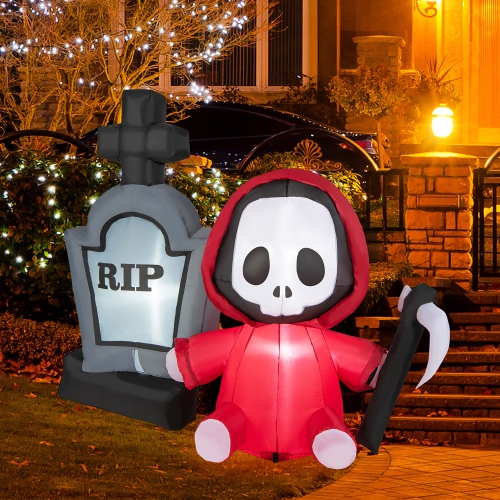 Gymax 5FT Halloween Inflatable Tombstone & Reaper Combo w/ LED & Waterproof Blower