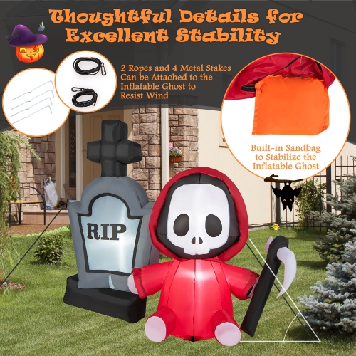 Gymax 5FT Halloween Inflatable Tombstone & Reaper Combo w/ LED & Waterproof Blower