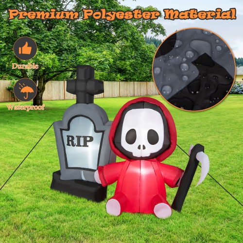 Gymax 5FT Halloween Inflatable Tombstone & Reaper Combo w/ LED & Waterproof Blower