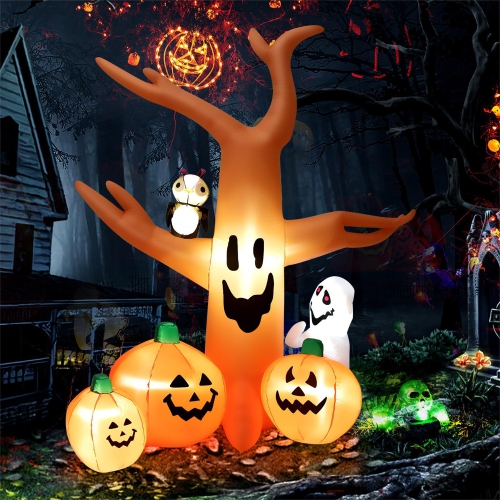 GYMAX  8' Halloween Inflatable Blow Up Dead Tree W/led Lights Holiday Decor