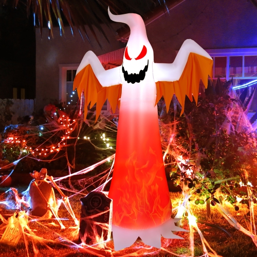 GYMAX  6Ft Inflatable Halloween Ghost Party Decoration W/ Flame Lights