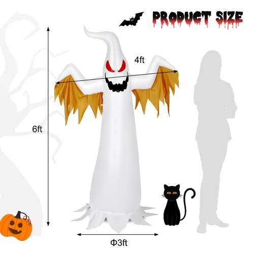 Gymax 6FT Inflatable Halloween Ghost Party Decoration w/ Flame Lights
