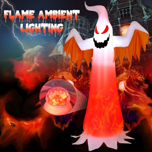 Gymax 6FT Inflatable Halloween Ghost Party Decoration w/ Flame Lights