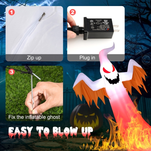 Gymax 6FT Inflatable Halloween Ghost Party Decoration w/ Flame Lights