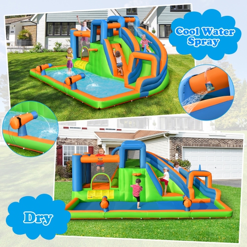 Gymax Inflatable Water Slide Giant Bounce Castle w/ Dual Climbing Walls & 680W Blower