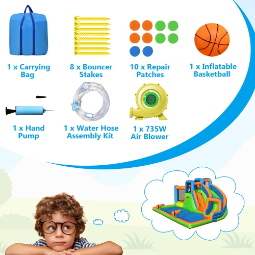 Gymax Inflatable Water Slide Giant Bounce Castle w/ Dual Climbing Walls & 680W Blower