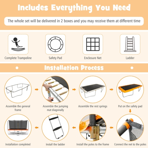 Gymax 8 x 14 FT Rectangular Recreational Trampoline W/ Safety Enclosure Net Ladder Outdoor