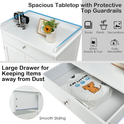 Gymax Wooden Cat Litter Box Enclosure w/ Drawer Side Table Furniture