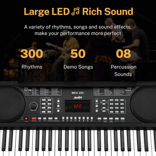 Moukey MEK-200 61-Key Full-Size Electronic Keyboard Portable Piano Kit for Beignner