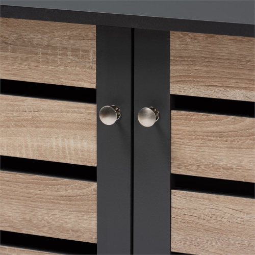 Baxton Studio Gisela Two-Tone Oak Wood 2-Door Shoe Cabinet in Dark Gray