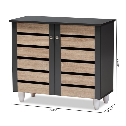 Baxton Studio Gisela Two-Tone Oak Wood 2-Door Shoe Cabinet in Dark Gray