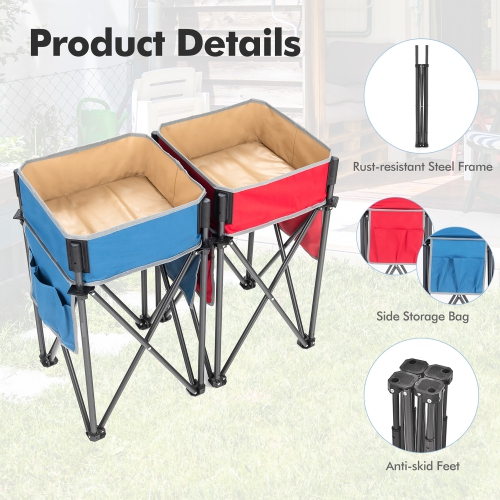 Costway 2 PCS Folding Camping Tables w/ Large Capacity Storage Sink for Picnic