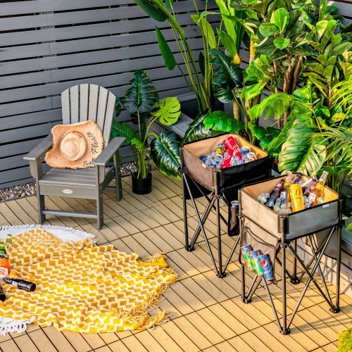 Costway 2 PCS Folding Camping Tables w/ Large Capacity Storage Sink for Picnic