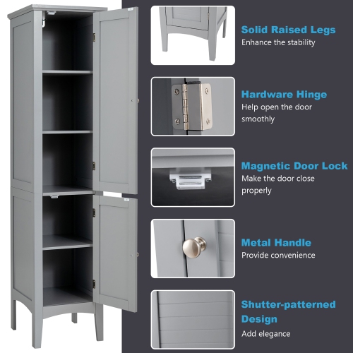 Costway Freestanding Bathroom Storage Cabinet Linen Tower Kitchen Living Room Grey\Black\Brown\White