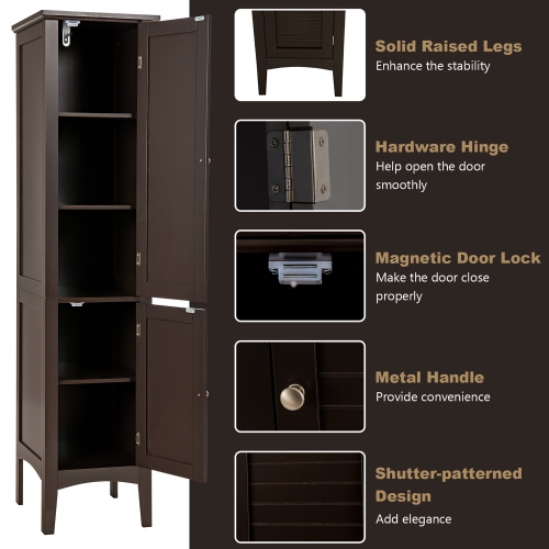 Costway Freestanding Bathroom Storage Cabinet Linen Tower Kitchen Living Room Grey\Black\Brown\White