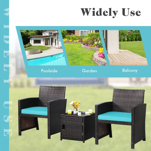 Costway 3PCS Patio Wicker Furniture Set Storage Table W/Protect Cover Cushioned