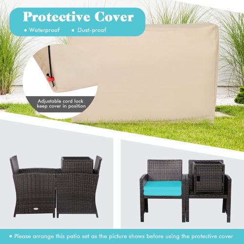 Costway 3PCS Patio Wicker Furniture Set Storage Table W/Protect Cover Cushioned