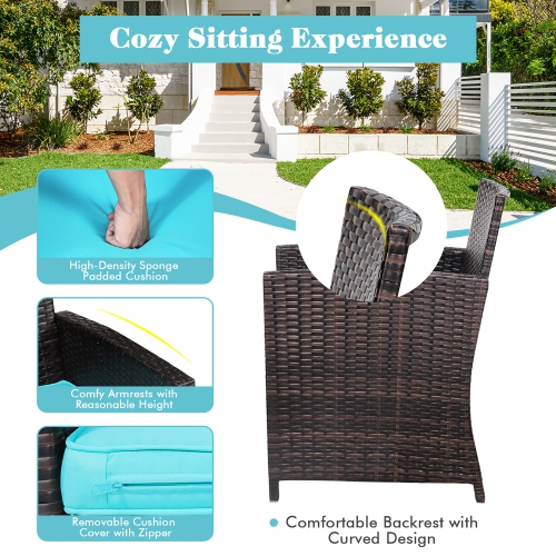 Costway 3PCS Patio Wicker Furniture Set Storage Table W/Protect Cover Cushioned