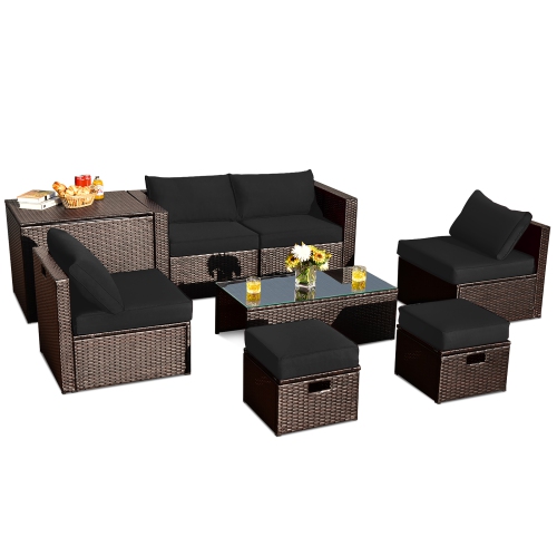 Costway 8PCS Patio Rattan Furniture Set Space-Saving Storage Cushion