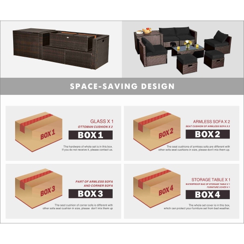 Costway 8PCS Patio Rattan Furniture Set Space-Saving Storage Cushion