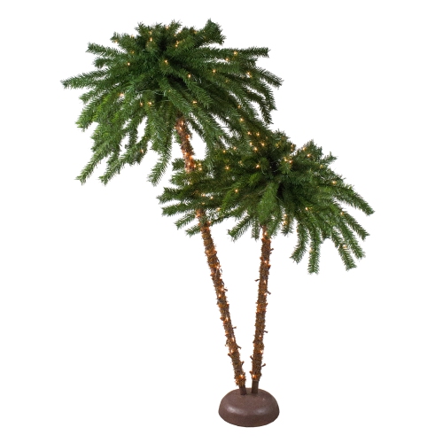 Lighted Dual Artificial Palm Trees - 6' - Clear Lights