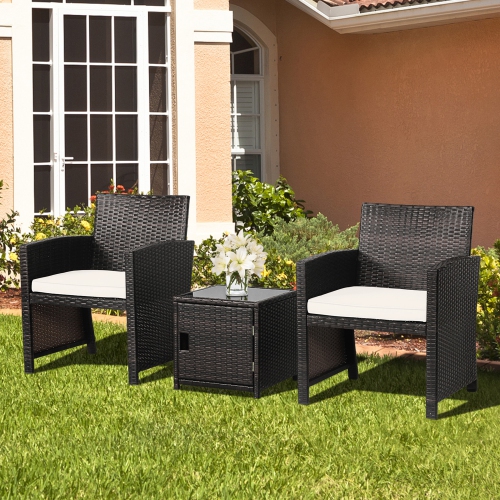 GYMAX  3PCs Patio Pe Rattan Conversation Furniture Set Bistro Set W/ Waterproof Cover