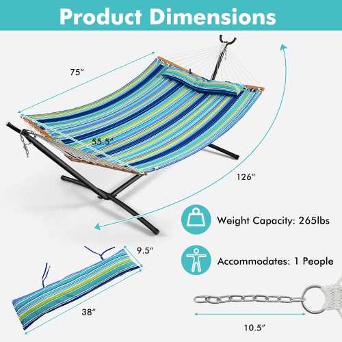 Gymax Patio Hammock Foldable Portable Swing Chair Bed Detachable Pillow