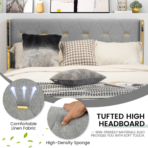 Gymax Full/Queen Upholstered Bed Frame with 4 Storage Drawers Headboard