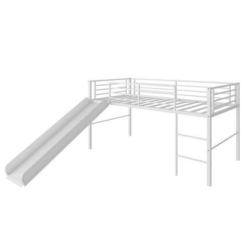 Gymax Twin Metal Loft Bed with Slide Guardrails Built-in Ladder Low Bed Frame