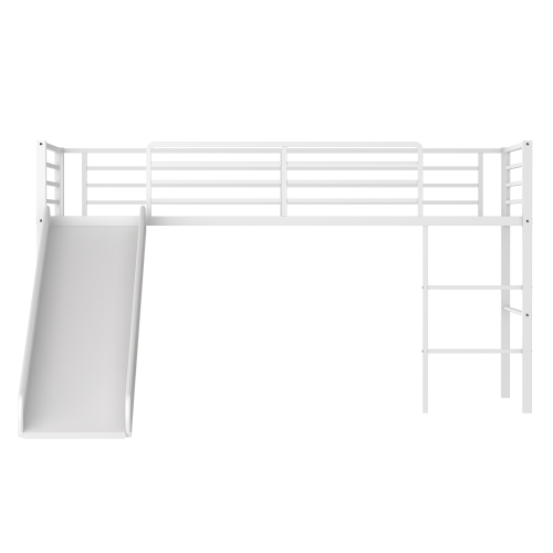 Gymax Twin Metal Loft Bed with Slide Guardrails Built-in Ladder Low Bed Frame