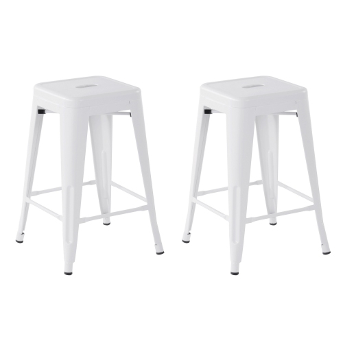 HOMY CASA Industrial 24 Inch Metal Counter Height Bar Stools Set of 2, Tolix Style Backless Stackable Stools for Kitchen Island, Pub, Bistro