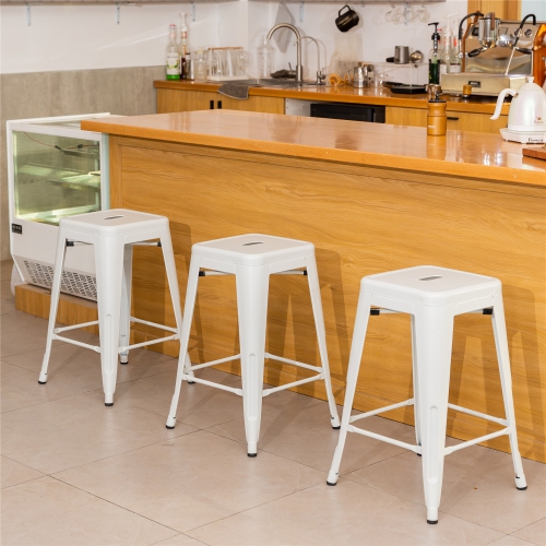 HOMY CASA Industrial 24 Inch Metal Counter Height Bar Stools Set of 2, Tolix Style Backless Stackable Stools for Kitchen Island, Pub, Bistro