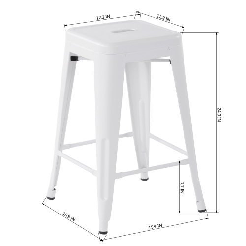 HOMY CASA Industrial 24 Inch Metal Counter Height Bar Stools Set of 2, Tolix Style Backless Stackable Stools for Kitchen Island, Pub, Bistro