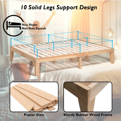 Costway Queen Size 14'' Wooden Bed Frame Mattress Platform Wood Slats Support