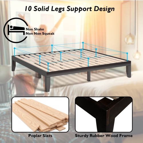 Costway King Size 14'' Wooden Bed Frame Mattress Platform Wood Slats Support