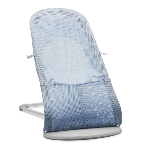 BabyBjorn Bouncer Balance Soft - Mesh, Sky Blue/White on Light Grey Frame