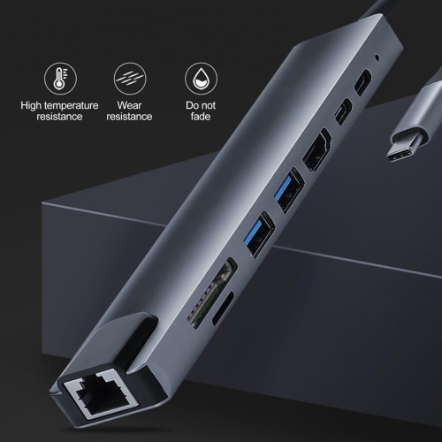 Station d'accueil 8 en 1 de type C vers HDMI, dongle USB C avec HDMI 4K @ 60 Hz, Ethernet RJ45, alimentation 100 W, lecteur de carte SD/TF, 2 ports