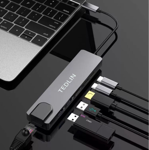 TEDLIN Hub USB C 6 en 1 Dongle de type C vers UHD/Type C/HDTV Multiport Adaptateur avec sortie HDMI 4K, 2 ports USB 3.0, USB C vers Ethernet RJ45 100