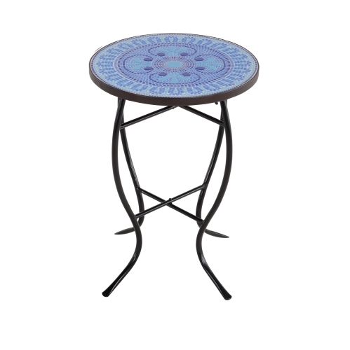 Mosaic Art Collection Pansies Blue Accent Table