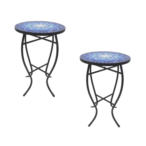 Mosaic Art Collection Blue Rose Accent Table