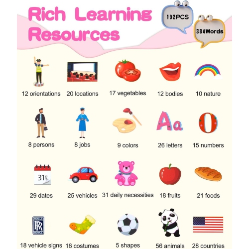 384 Words Toddler Learning Toys - Audible Talking Flash Cards, Sensory Toys for Autism, Sight Words Flashcard Device for Kids