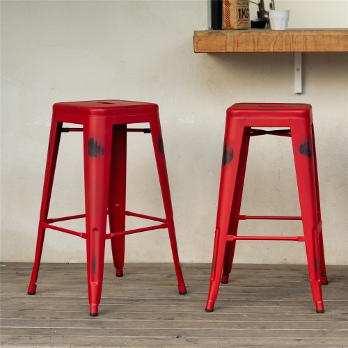 HOMY CASA Industrial 29 Inch Metal Bar Stools Set of 2, Tolix Style Backless Stackable Stools for Kitchen, Bistro, Pub