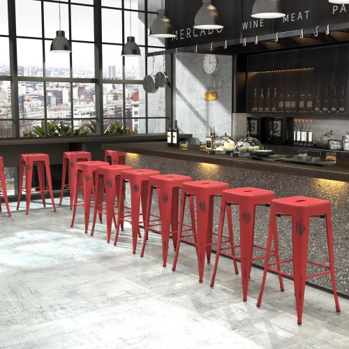 HOMY CASA Industrial 29 Inch Metal Bar Stools Set of 2, Tolix Style Backless Stackable Stools for Kitchen, Bistro, Pub