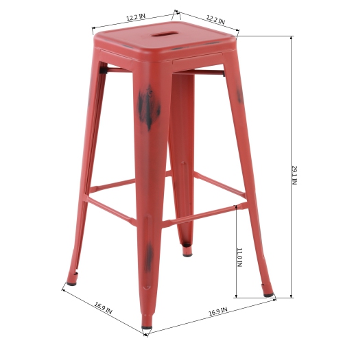 HOMY CASA Industrial 29 Inch Metal Bar Stools Set of 2, Tolix Style Backless Stackable Stools for Kitchen, Bistro, Pub