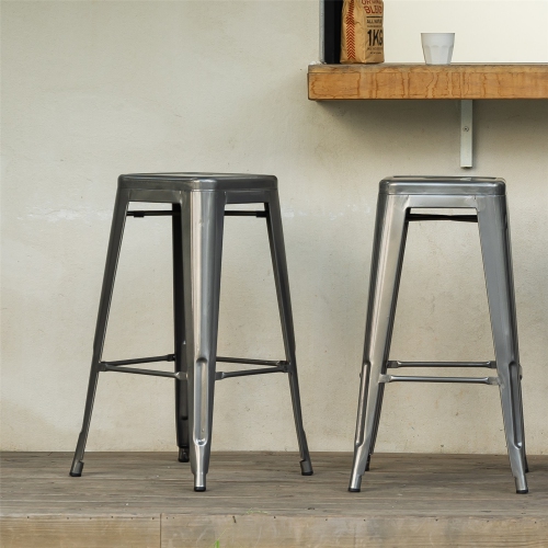 HOMY CASA Industrial 29 Inch Metal Bar Stools Set of 2, Tolix Style Backless Stackable Stools for Kitchen, Bistro, Pub