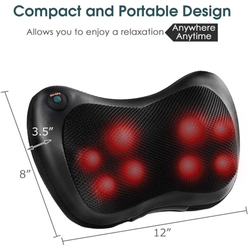Shiatsu Pillow Massager with Heat Deep Kneading for Shoulder Neck and Back
