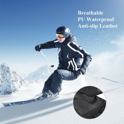 Super Warm Thermal Skiing Snowboarding Gloves w/ Adjustable Cuff, Zipper Pocket
