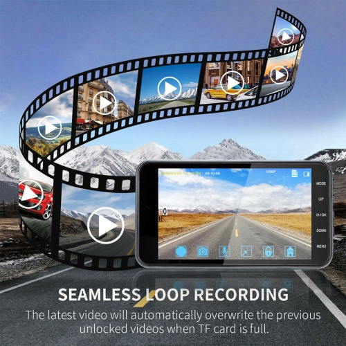 1296P HD Car Dashboard Camera Front and Rear - SUPER Night Vision, G-Sensor, WDR